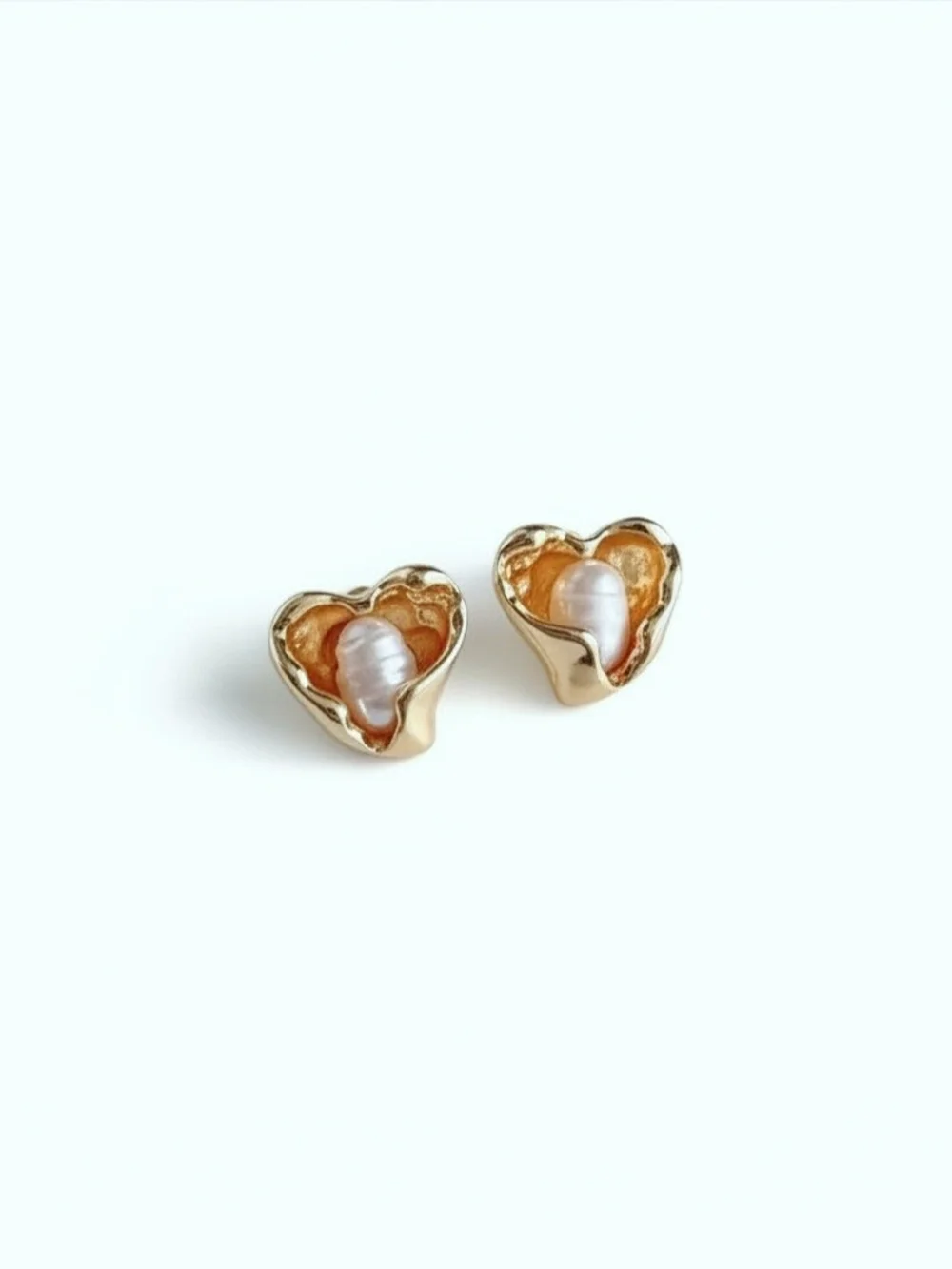 Gold-plated‎ Heart Freshwater Pearl Stud Earrings - Women Jewelry S925 Pin - NEW